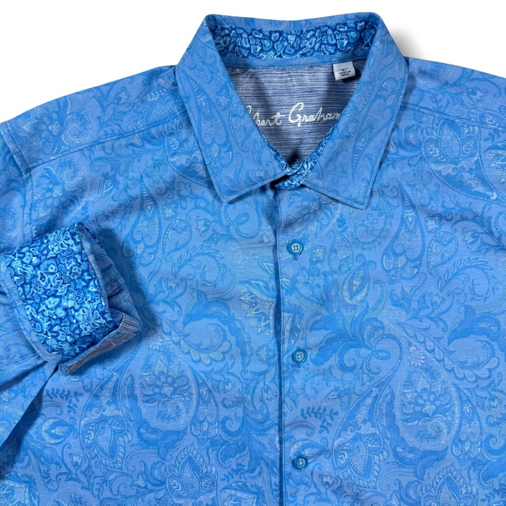Robert Graham Button Down Mens XL Blue Paisley Jacquard Long Sleeve Shirt - Picture 1 of 8